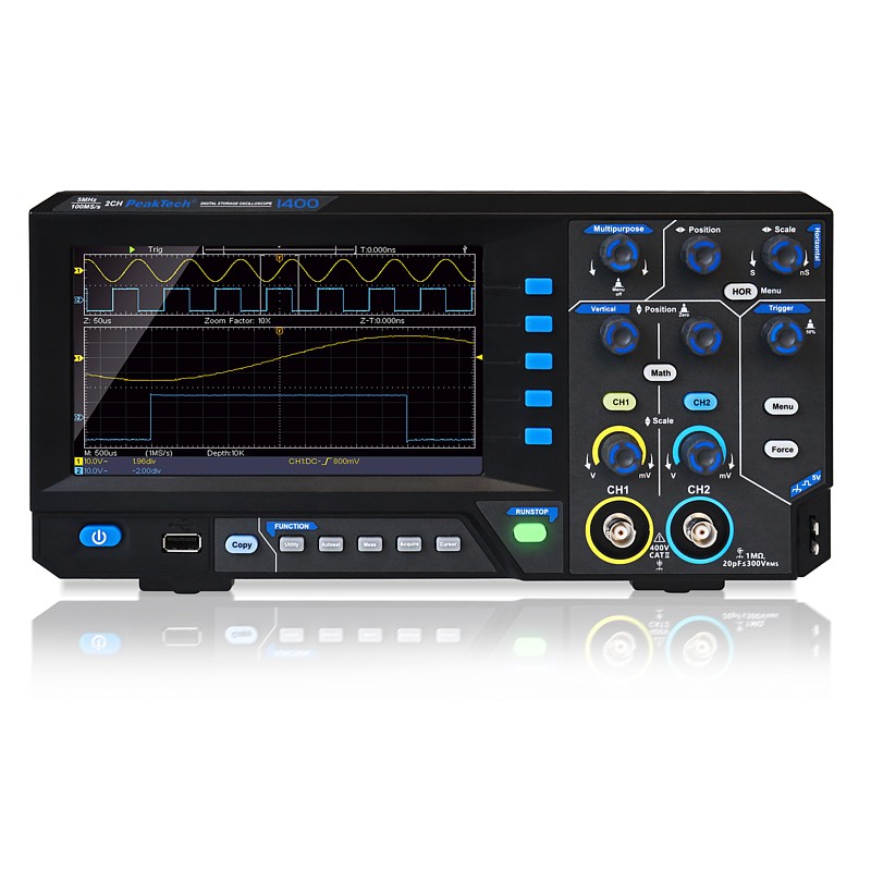 PeakTech® P1400 5 MHz / 2CH, 100 MS/s Osciloscopio digital