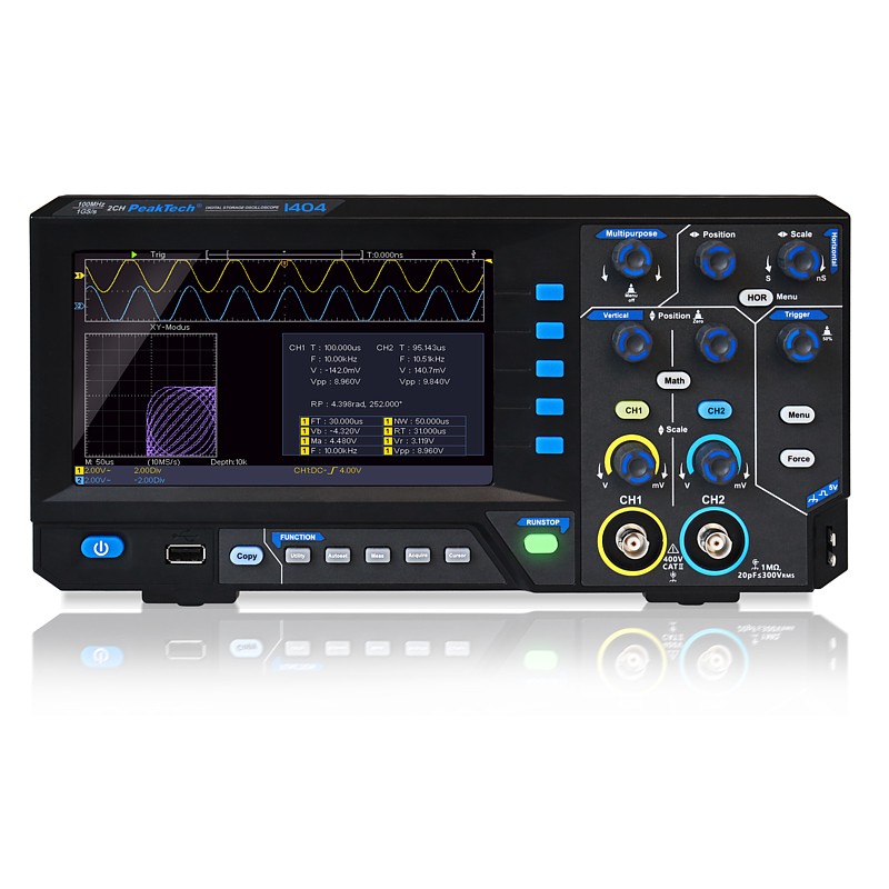 PeakTech® P1404 100 MHz / 2CH, 1 GS/s Osciloscopio digital